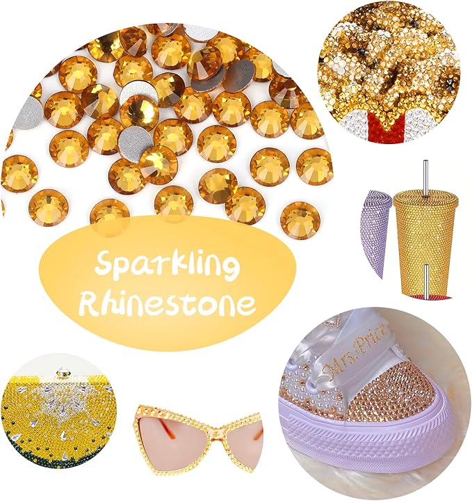 2000PCS Gold Yellow Rhinestones Bulk, Flat Back Crystal Glass Stone Round Gems,SS30, 6.4-6.6mm