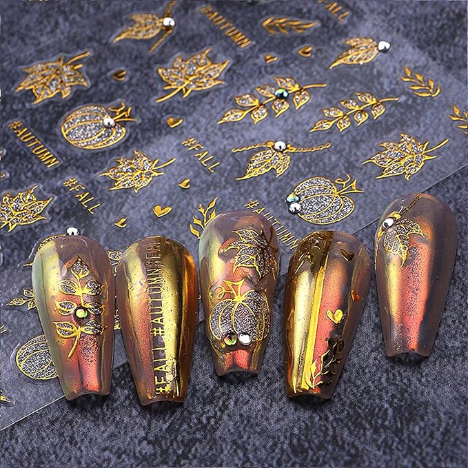 5 Sheets Halloween Gold Nails Stickers Spider Wed Nails Art Stickers 3D Self-Adhesive Supplies Nail Decal with Rhinestones Bow Heart Design Nails Sticker for Nail Art Women's DIY Decoration