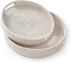 HITOMEN Hand-Woven Round Rattan Serving Tray Decorative Ottoman Wicker Platter by HITOMEN