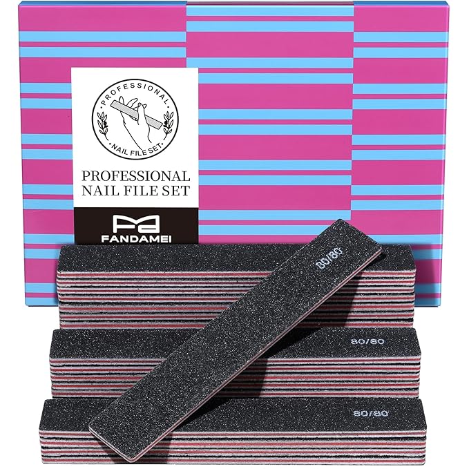 FANDAMEI 24PCS 80/80 Grit Nail File, Nail Files Kit, Double Sided Emery Boards for Nails, Professional Nail File for Natural Acrylic Nails, Rectangular Manicure Nail Files Set, Coarse Grit 80/80