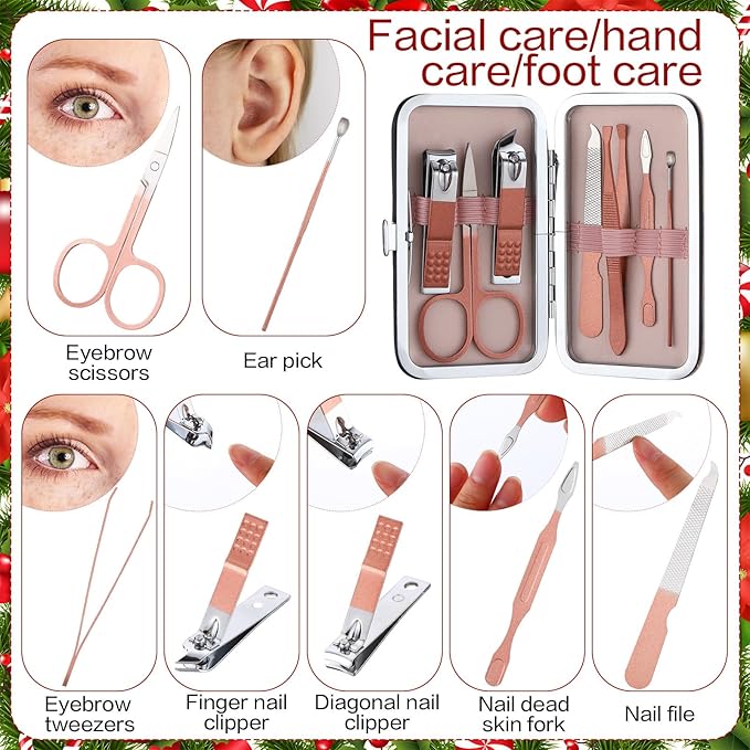 12 Set Christmas Manicure Set Bulk Christmas Stocking Stuffers Women Nail Clippers Pedicure Kit 7 In1 Travel Stainless Steel Grooming Kits Funny Xmas Gifts for Employees Office Coworkers