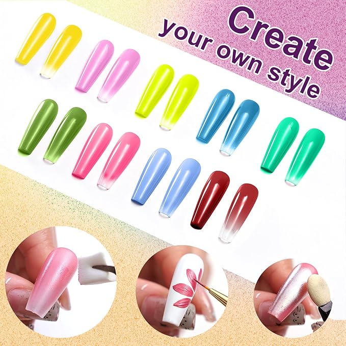 Gradient Painting Gel, 9 Bright Colors Ombre Gel Nail Polish Light Blue Pink Pigment Pat Nails Aura Nails French Manicure Soak Off UV Long-lasting No-wipe Home Salon DIY Nail Art ChromaGlow