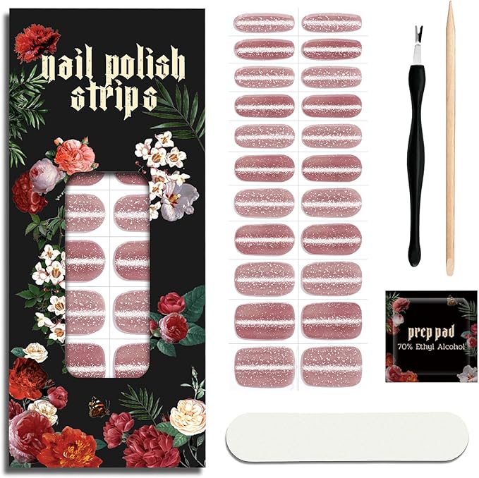 Nail Polish Strips - 22 Pcs Salon Quality Gel Nail Stickers - Long Lasting Wraps (Rococo Rose Pink)