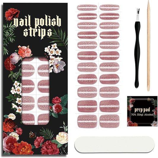 Nail Polish Strips - 22 Pcs Salon Quality Gel Nail Stickers - Long Lasting Wraps (Rococo Rose Pink)