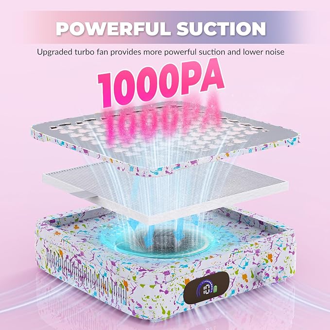Cordless Nail Dust Collector, 1000PA Professional Dust Collector Nail Tech, Rechargeable Nail Vacuum Dust Collector for Beginner with Reusable Filter, Portable Nail Fan Dust Collector for Home & Salon