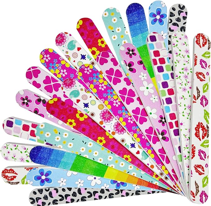24 Nail Files, Colored Emory Plate Nail Files Double Sided 180 Grains Professional Manicure Emory Plate Buffer Pedicure Tools Nail Shaping Polishing Files (Colored, Count, 24, 100/180 Grit)