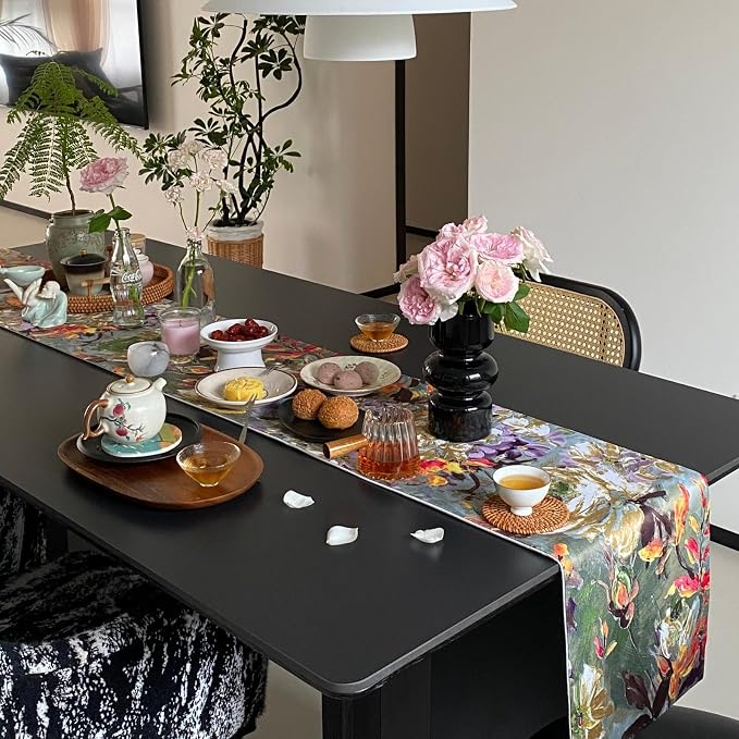 Green Table Runner 12 x 120 Inch, Waterproof Print Floral Table Runners - Image 5