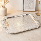 4 Pack Serving Tray with Handles 15.16 x 11.92 Inch Large Metal Plate Floral - Image 2
