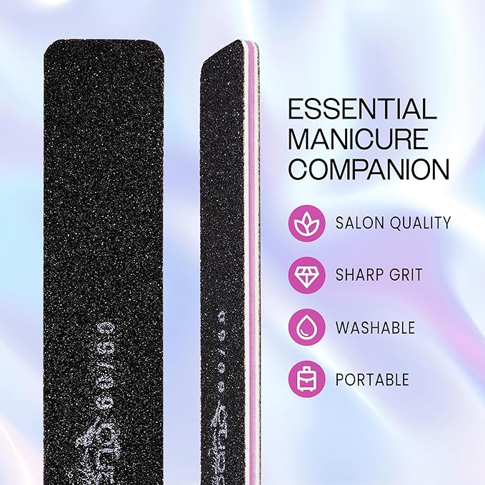 10pcs - PANA Jumbo Double-Sided Emery Nail File for Manicure, Pedicure, Natural, and Acrylic Nails - Black (Grit 60/60)