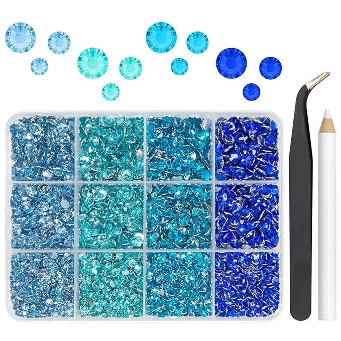 Resin Rhinestones Bulk for Crafting 3mm 4mm 5mm 4 Color Flatback Crystal Stones Non-Hotfix Light Blue Aquamarine Royal Blue Resin Gems Diamonds for Nails Eyes Face Makeup Crafts DIY Tumblers