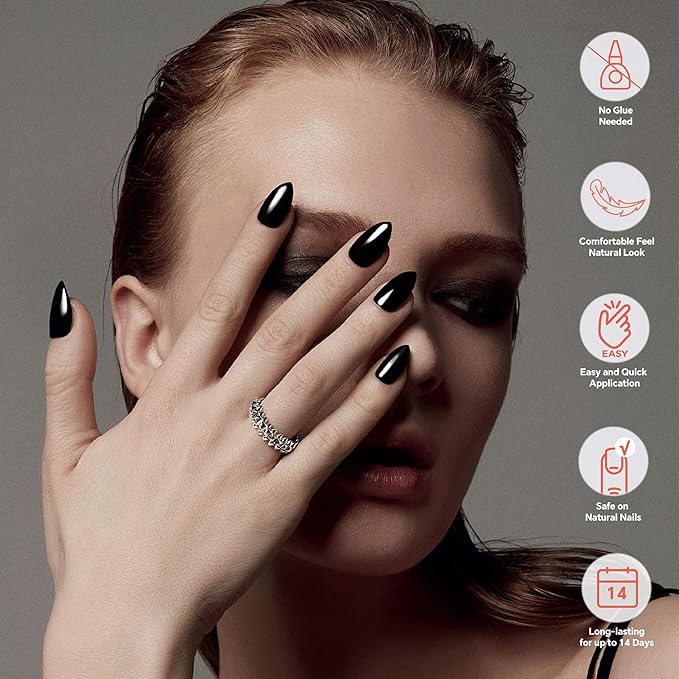Semi Cured Gel Nail Strips-Gel Nail Stickers with UV Light Required Glossy Salon Look Fast-Easy Apply and Peel Off,Chip Free Manicure Kit,Works with Any UV/LED Lamps(Onyx)