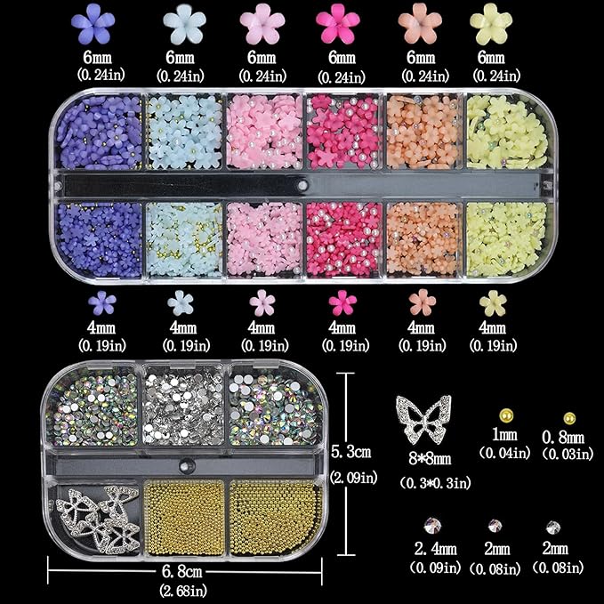 Nail Charms Rhinestones Colorful Nail Art Gems with Glue Gel Flatback Pearls Supplies Luxurious Crystal AB Rhinestones Nails Accessories Jewelry Pearls for Women Nails DIY Design