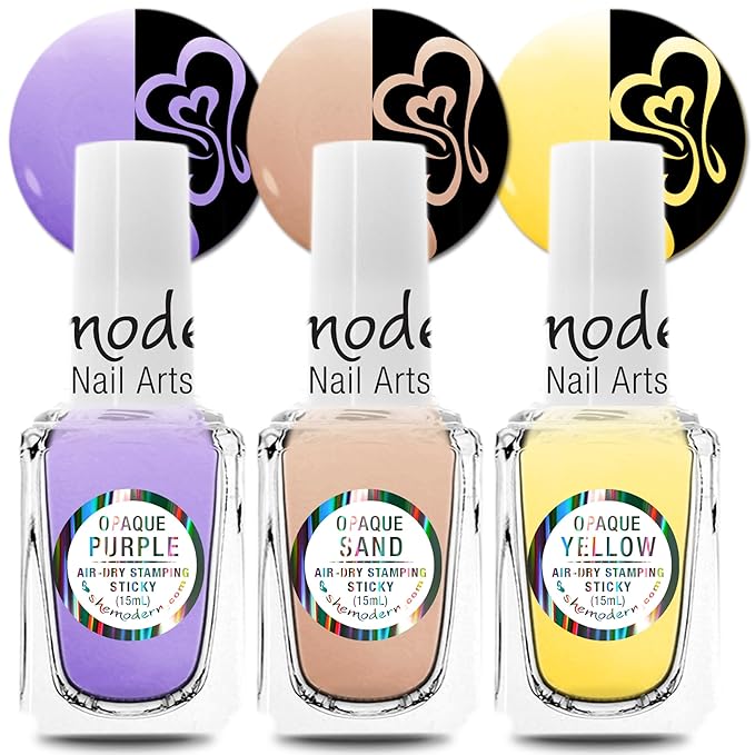 SheModern STICKY PURPLE + SAND + YELLOW Stamping Polishes For Nail Art Design Air-Dry Collection. More Transfer Time with Tacky Surface for Easy Adhere of Pigment, Glitter