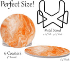 Orange and White Marble Round Coasters Set of 6 - Image 2