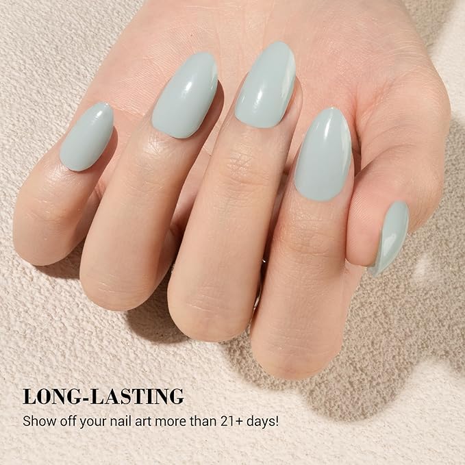MelodySusie Semi Cured Gel Nail Strips (Light Blue), Works with Nail Lamp, Salon Quality, Long Lasting, Easy to Apply and Remove, Includes 20Pcs, 2 Prep Pads, Nail File and Wooden Stick