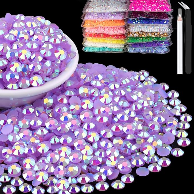 2000pcs 6mm Resin Rhinestones Bulk, Lavender Purple AB Flatback Round Jelly Rhinestones Bedazzling Non Hotfix Crystal Gems Large Quantity Wholesale for DIY Crafts Clothes Tumblers Face Makeup Manicure
