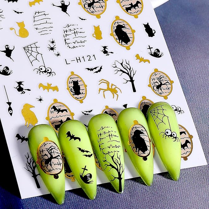 6 Pcs Halloween Nail Art Stickers Funny Ghost Nail Stickers Flower Bat and Spider Web Design Nail Decals Cute Pumpkin Nail Sticker Decorations for Women Manicure
