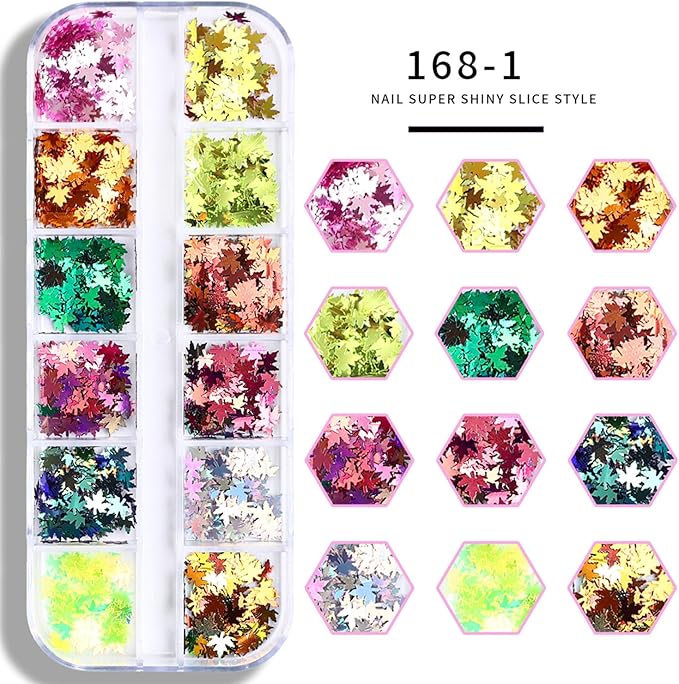 Maple Leaf Glitter Nail Sequins Fall Maple Leaves Glitter for Nails Holographic Nail Art Design Supplies 3D Autumn Glitters Flakes Decor