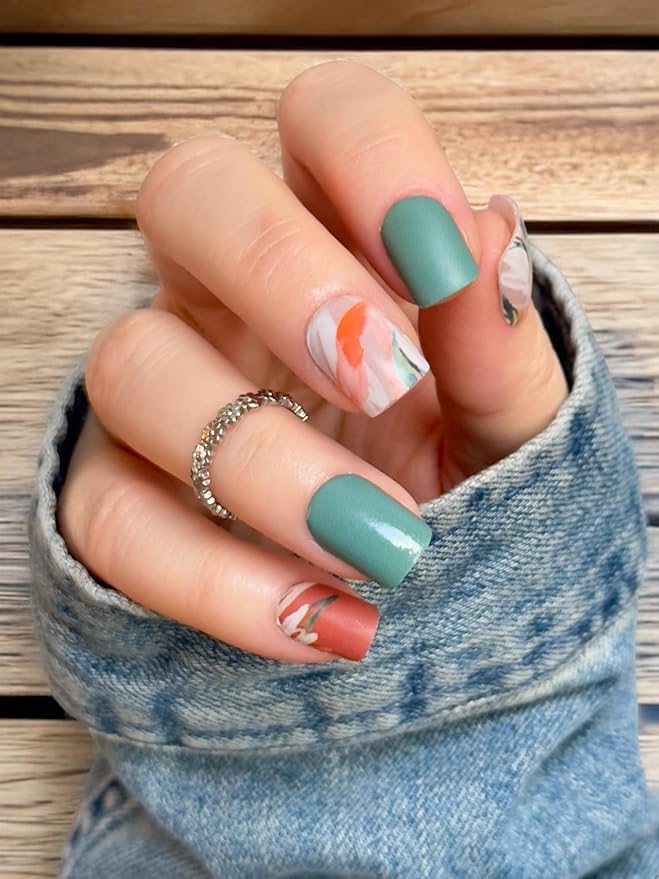 | 20 Exquisite Gel Nail Polish Strips w/Application Accessories - No UV/LED Lamp Required (Warm Florals)