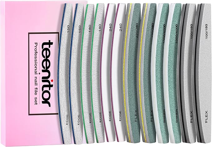 Teenitor Nail File and Buffer Set, 2 Sets Nail Buffer Block Nail Files for Natural Nails, Emery Boards for Nails Nail Buffer and Shine Kit, Acrylic Nail Files 100/180 Fingernail Files for Women