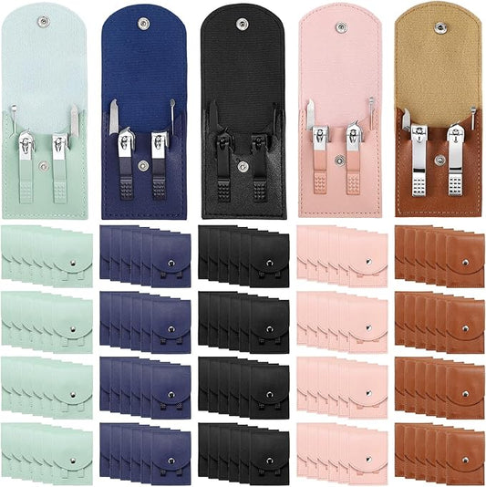 Lasnten 100 Bulk Nail Clipper Set Bulk Manicure Kit Stainless Steel Pedicure Professional Nail Care Kit with Travel Case Portable Grooming for Husband Men Women Family(Multicolor,4 in 1)