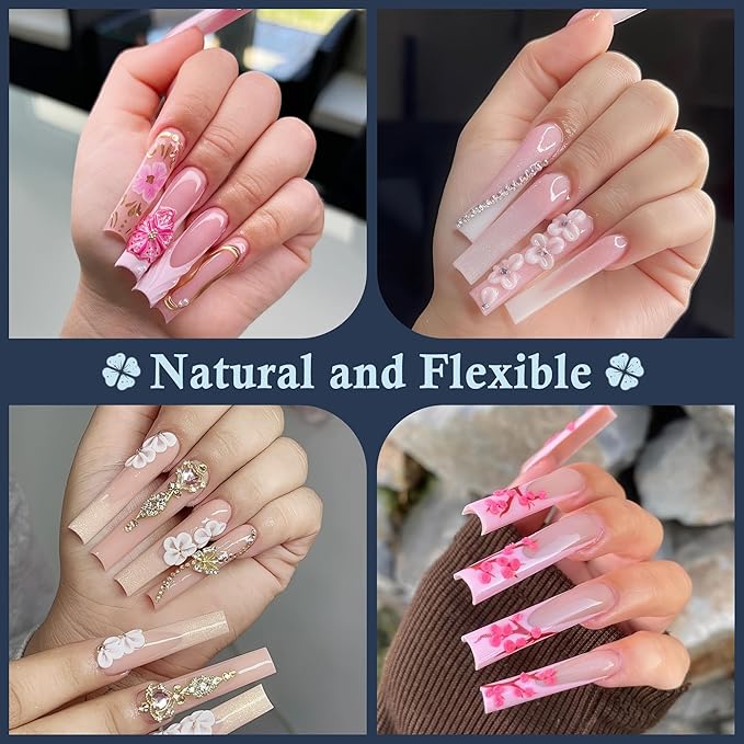 XXL Nail Tips Square 120 Pcs 12 Sizes - No C Curve Flat Square Pre-buff 2XL Half Cover Tapered Gel Acrylic Nail Tips False Nails Gelly Tips for DIY Nail Art Salon