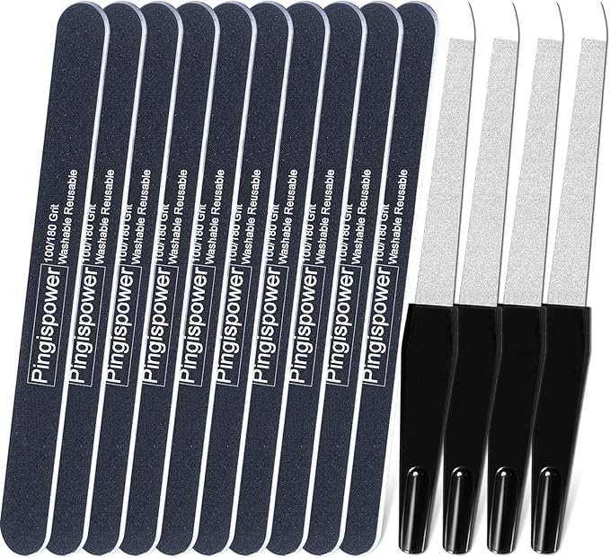 Nail File, 10PCS Professional Nail Files 100/180 Grit Emery Boards for Natural & Acrylic Nails, Double Sided Washable & Reusable Manicure Tools Kit for Women, Home & Salon Travel