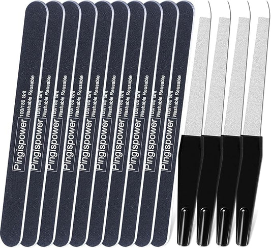 Nail File, 10PCS Professional Nail Files 100/180 Grit Emery Boards for Natural & Acrylic Nails, Double Sided Washable & Reusable Manicure Tools Kit for Women, Home & Salon Travel