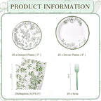 100 Pcs Disposable Sage Green Flower Tableware Set - Image 7