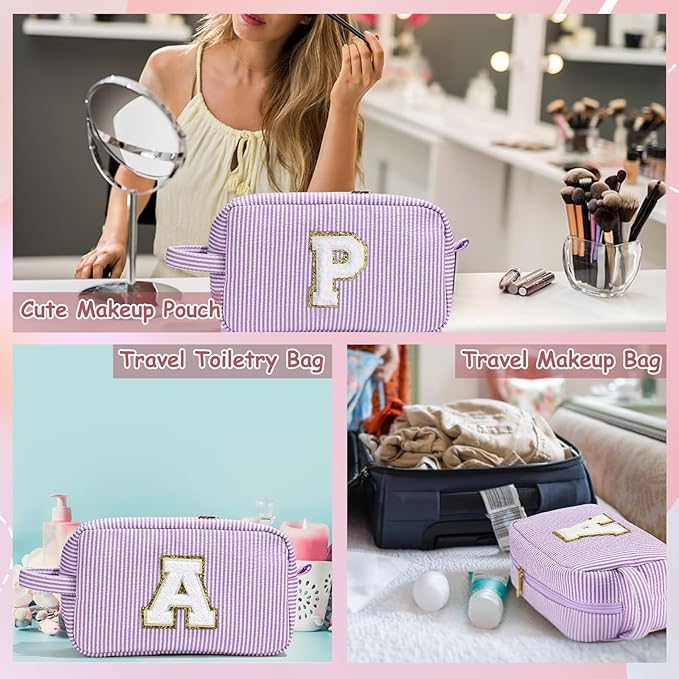 YOOLIFE Teen Girl Gifts - Birthday Gifts for 4 5 6 7 8 9 10 11 12 13 14 15 16 Year Old Girl Gifts, Gifts for Women Teen Girls Kids Sister Her, Valentines Day Gifts for Kids, Initial Girls Makeup Bag A