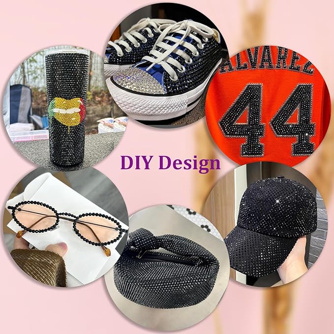 30000Pcs Resin Rhinestones for Bedazzling with Tweezers, Black Rhinestones for Crafting with B7000 Jewelry Glue for DIY Crafts Clothing Tumblers Shoes Fabric Nail Art