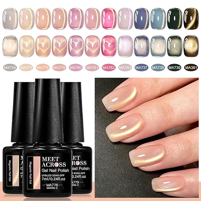 MEET ACROSS 12PCS Gel Nail Polish Set, 12 Colors Gel Nail Kit Art Design Soak Off UV LED,Nail Art Design Gifts for Women (SET-7, 12PCS)