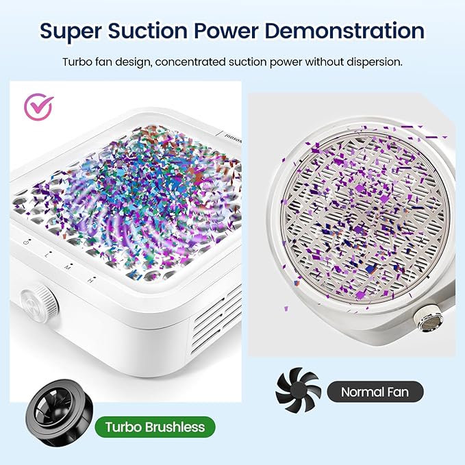 JODSONE 120W Nail Dust Collector Powerful Vacuum Fan Dust Collector Nail with Reusable Filter Manicure Pedicure Tool for Acrylic Nail Polishing Salon and Home Use