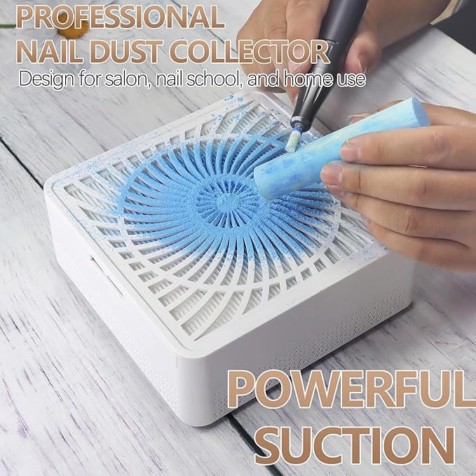 Rechargeable Nail Dust Collector with 2 Reusable Filter, Professional Cordless Nail Vacuum Dust Collector Nail Tech Fan Extractor for Acrylic Dip Powder Removal