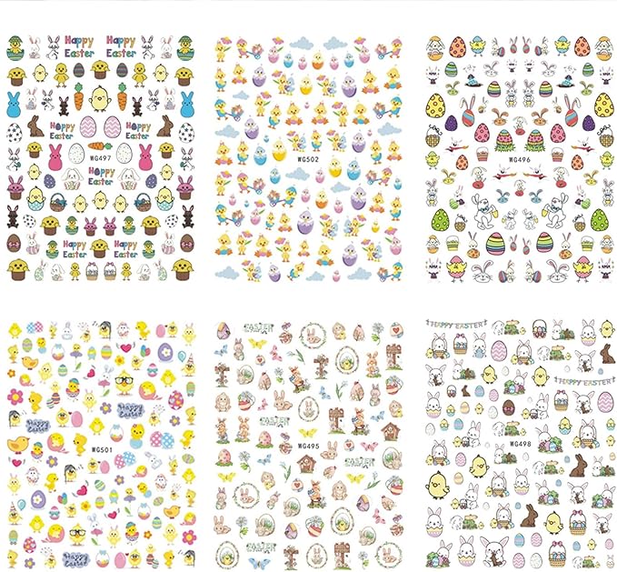 Easter Nail Stickers Rabbit Decals Cute Cartoon Bunny Eggs Chicks Stickers for Women Girls Nail Art Decorations Manicure Finger Tip Decor 10sheets 3D Self-Adhesive Decals