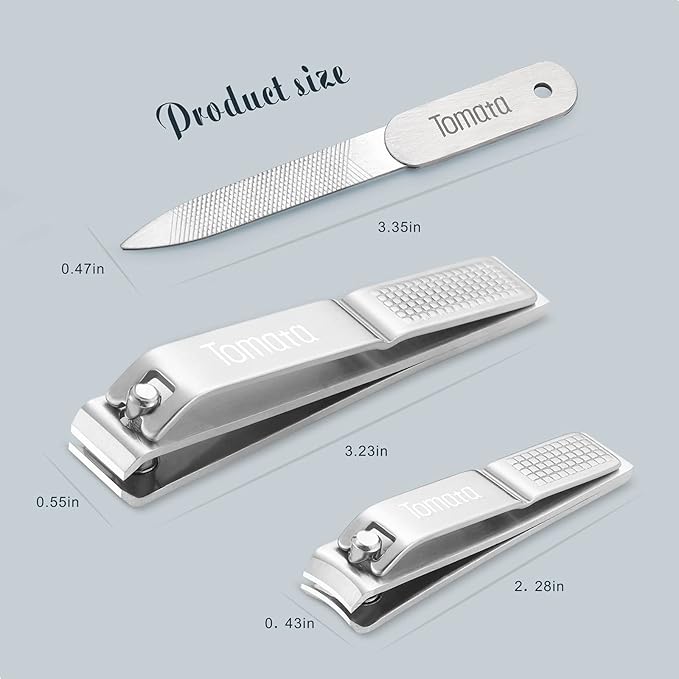 Nail Clippers Set for Thick Nails - Fingernail Clippers with File, Ultra Sharp Cutter for Ingrown Toenail Clippers (Silver)