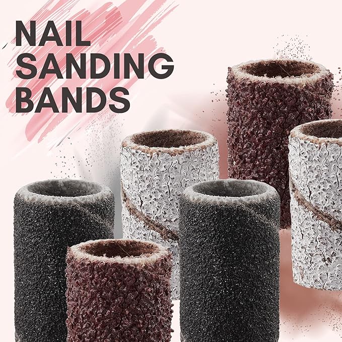 Makartt Nail Drill Bits Sanding Bands - for Nail Drill #80#150#240 Grits 300Pcs File Sanding Bands Zebra Brown Professional Bits Set for Acrylic Nails Gel Manicures Pedicures Tools（Brown,Zebra,Black）