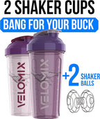 VELOMIX 2 Pack 28oz Protein Shaker Bottle - Image 2