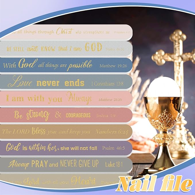 50 Pack Christian Gifts for Women Bulk Bible Verse Scripture Nail Files Christian Religious Party Emery Boards Employee Appreciation Gifts for Team Staff Coworkers Teachers