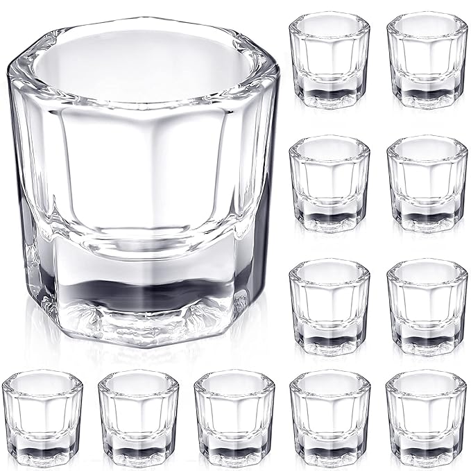 Cunhill 24 Pieces Dappen Dishes for Acrylic Nails Monomer Liquid Powder Glass Cups Clear Crystal Bowls Holders for Nail Extension Supplies