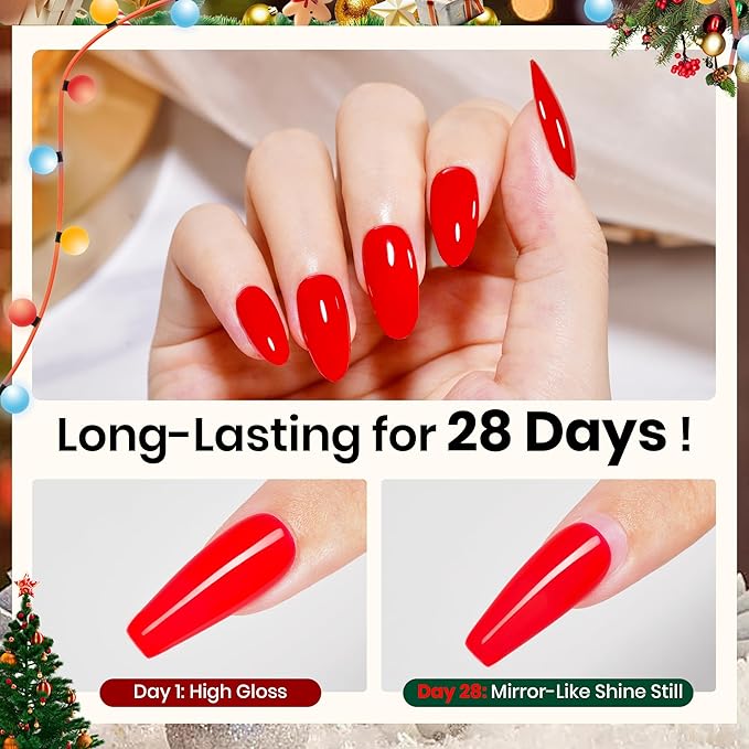 Beetles Christmas Limited Gel Top Set, 2Pcs 15ml Top Coat Gel Nail Polish, No Wipe Long Lasting Shining Glossy Top Coat Nail Manicure Soak off U V Lamp Needed Christmas Nail Gifts for Women
