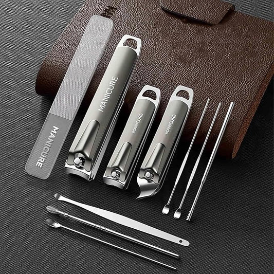 Manicure Set Nail Clippers，10-Piece Professional Nail Care Kit with Leather Case, Stainless Steel Manicure and Pedicure Tools (Brown)