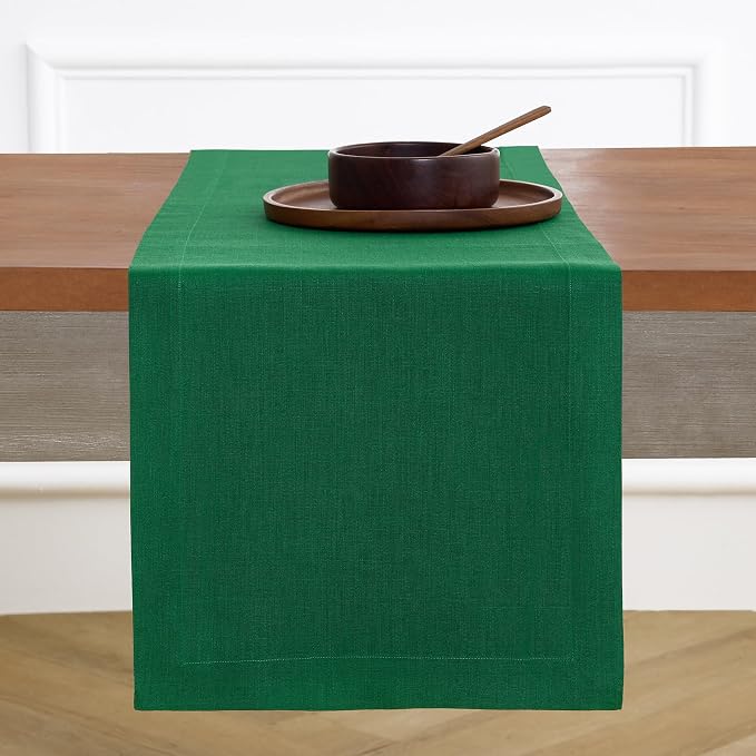 Solino Home 100% Pure Linen Table Runner Christmas Green, Fete 14 x 132 in | by SolinoHome