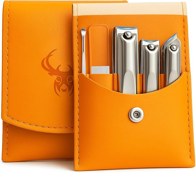 Nail Clippers Set – 5-in-1 Stainless Steel Manicure Set and Nail Care Kit with Fingernail & Toenail Clippers, Portable Manicure Kit for Women, Travel Grooming Kit with Storage Bag for Men & Women