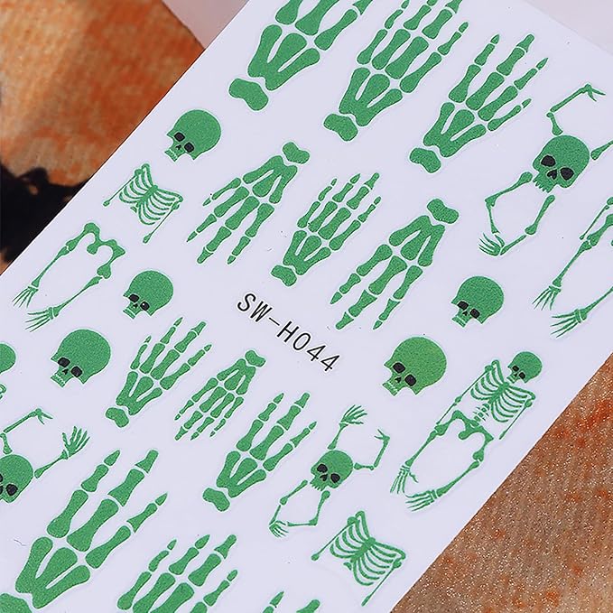 Halloween Nail Stickers,Skull and Spider Webs Design 3D Self-Adhesive Nail Decals Glow in The Dark Halloween Nail Art Decorations DIY Manicure Supplies for Women Girls 2 Sheet
