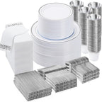 BESTVIP 700 PCS Disposable Silver Plates and Silverware Set by Bestvip