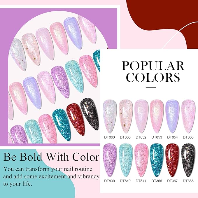 MEET ACROSS 12PCS Gel Nail Polish Set, 12 Colors Gel Nail Kit Art Design Soak Off UV LED,Nail Art Design Gifts for Women (SET-8, 12PCS)