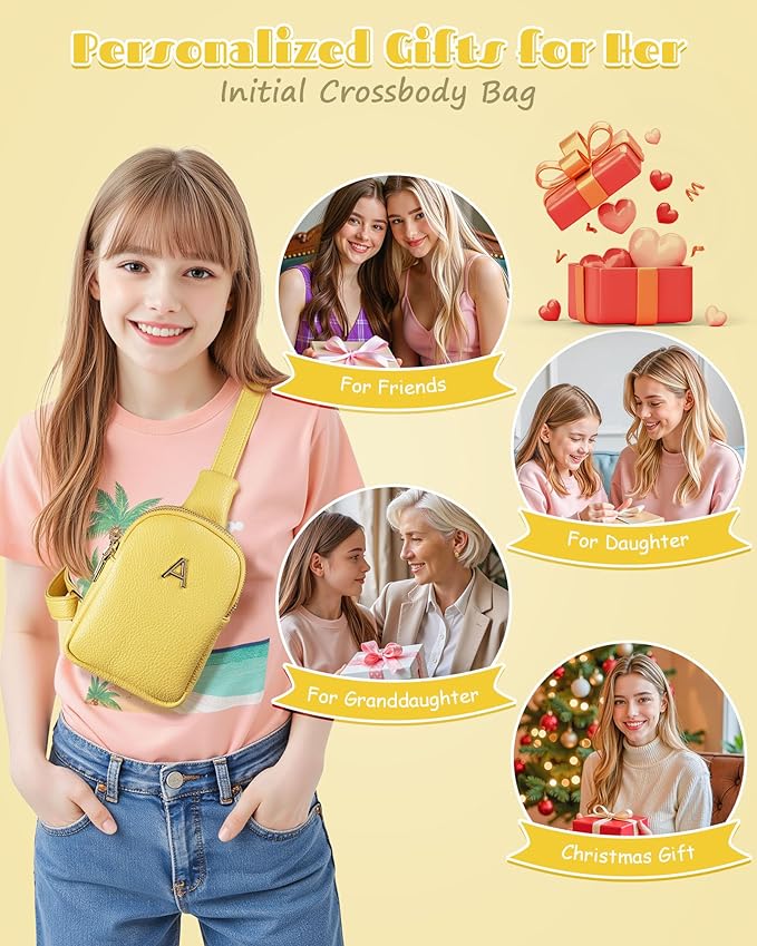 Bridesmaid Flower Girl Gifts, Monogram Crossbody Purse for 8 9 10 11 12 13 14 15 16 Years Old Girls, Mini Sling Bag Crossbody, Cool Stuff for Teen Girls, Teachers Gifts, Stylish Trendy Stuff