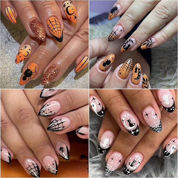 Halloween Nail Stickers Glitter Gold Spider Web Ghost Pumpkin Nail Decals 3D DIY Self Adhesive Nail Design Sticker Halloween Nail Decoration Supplies Holiday Manicure Accessories for Women Girls 6Pcs