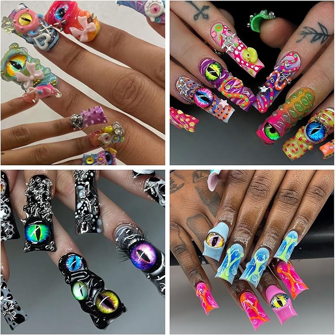 120PCS Devil Eyes 3D Nail Charms for Acrylic Nails,Multiple Colour Alloy Nail Gems Little Devil Nail Accessories, Nail Rhinestones for Nail Art Supplies Manicure Craft DIY
